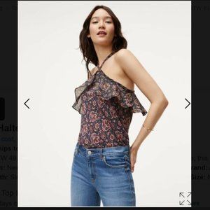 LOFT  Paisley Ruffle Mixed Media Halter - S